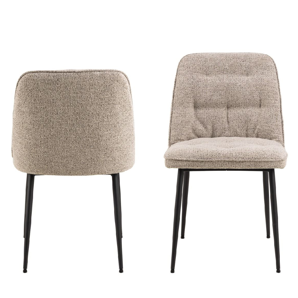 Bethel Beige Fabric Dining Chairs With Black Legs In Pair