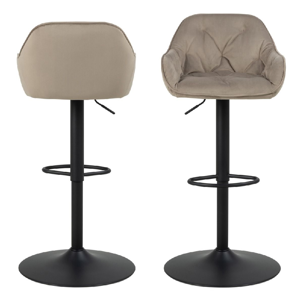 Bethel Beige Velvet Bar Stools With Black Base In Pair