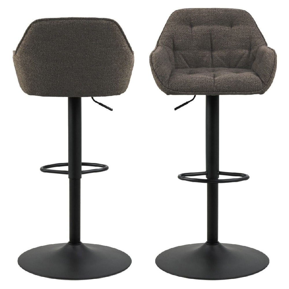 Bethel Taupe Fabric Bar Stools With Black Base In Pair