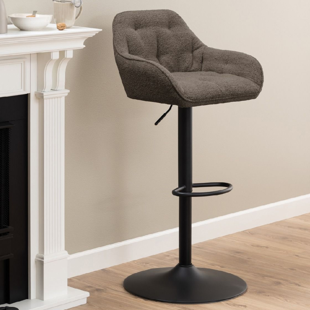 Bethel Taupe Fabric Bar Stools With Black Base In Pair