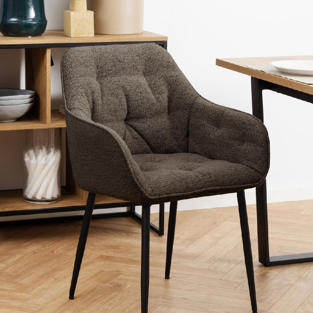 Bethel Taupe Fabric Dining Chairs With Arms In Pair