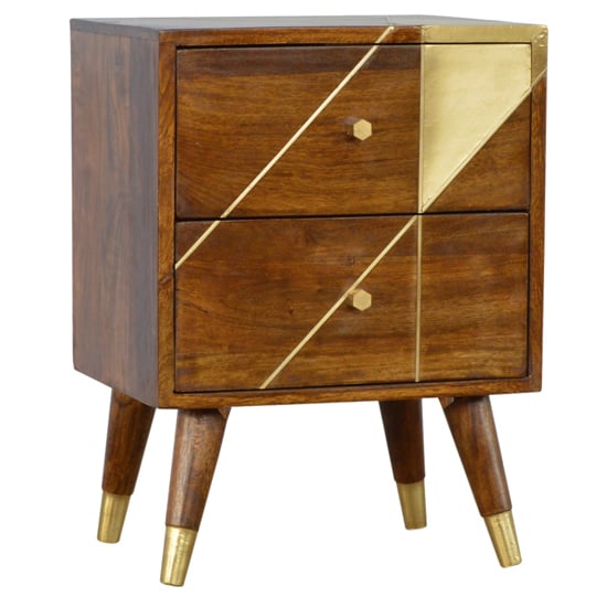 Photo of Bethel wooden gold geometric bedside cabinet in chestnut