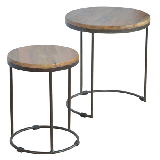 Bethel Wooden Set Of 2 Nesting Tables In Oak Ish With Iron Base_3