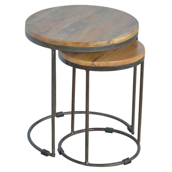 Bethel Wooden Set Of 2 Nesting Tables In Oak Ish With Iron Base