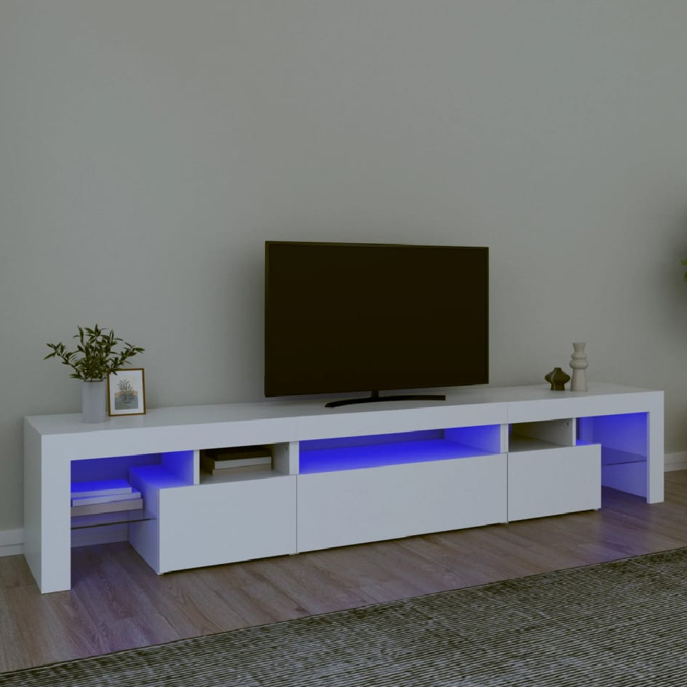 Bethel Wooden TV Stand In White With LED Lights
