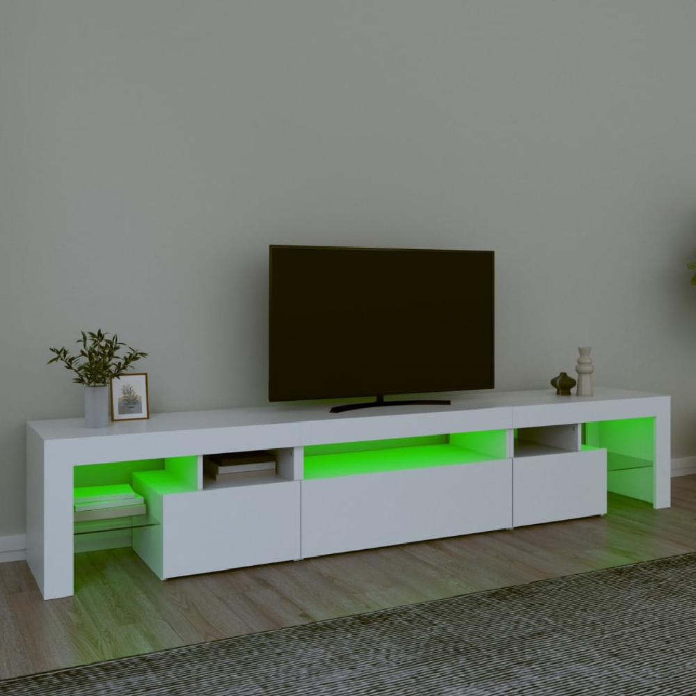 Bethel Wooden TV Stand In White With LED Lights