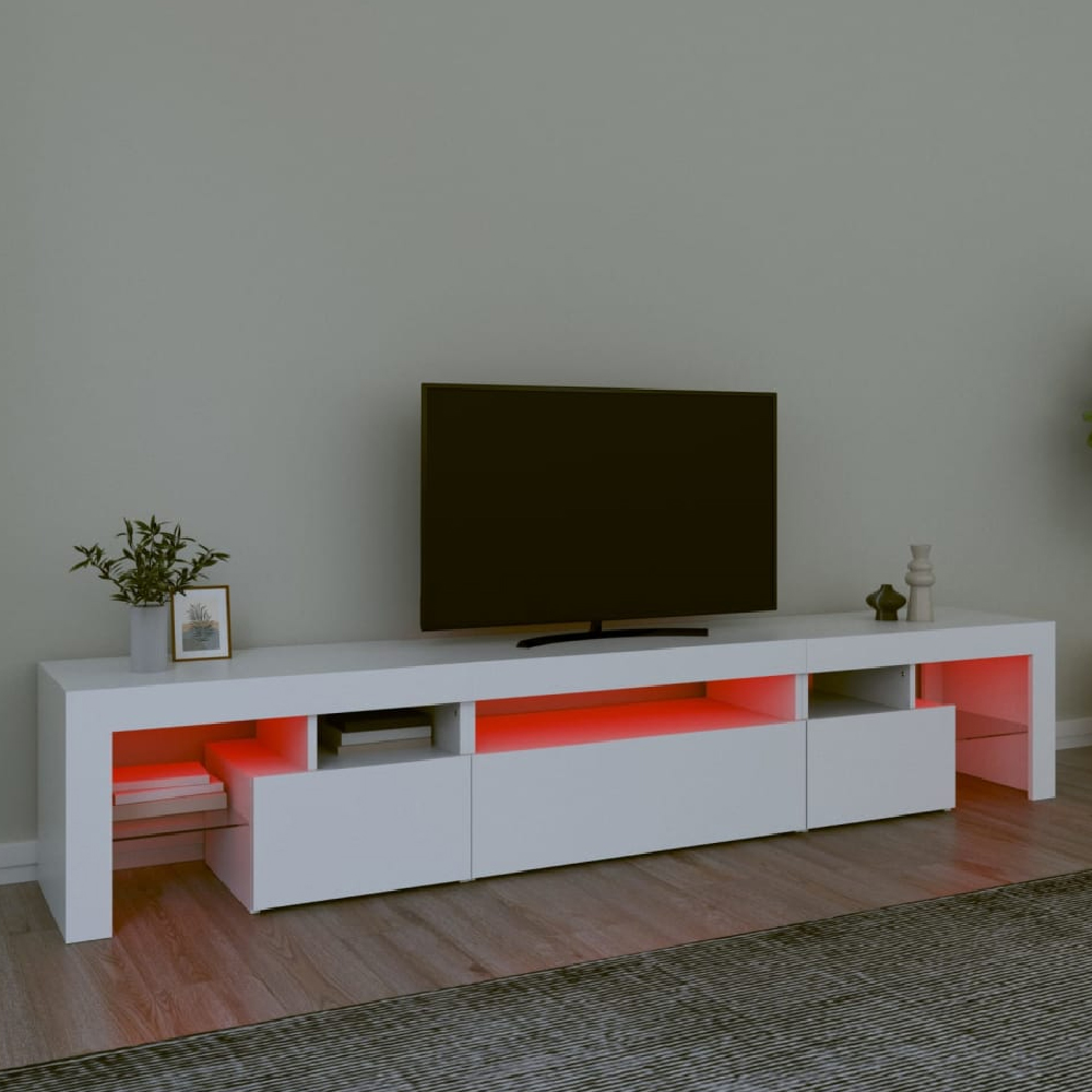 Bethel Wooden TV Stand In White With LED Lights