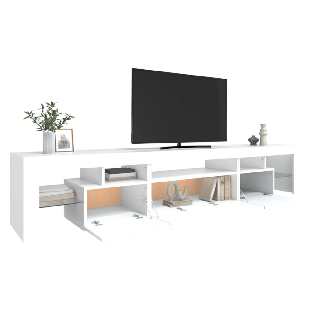 Bethel Wooden TV Stand In White With LED Lights