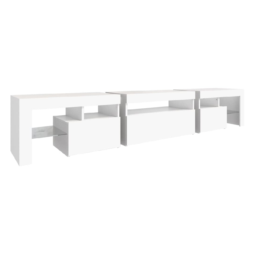 Bethel Wooden TV Stand In White With LED Lights