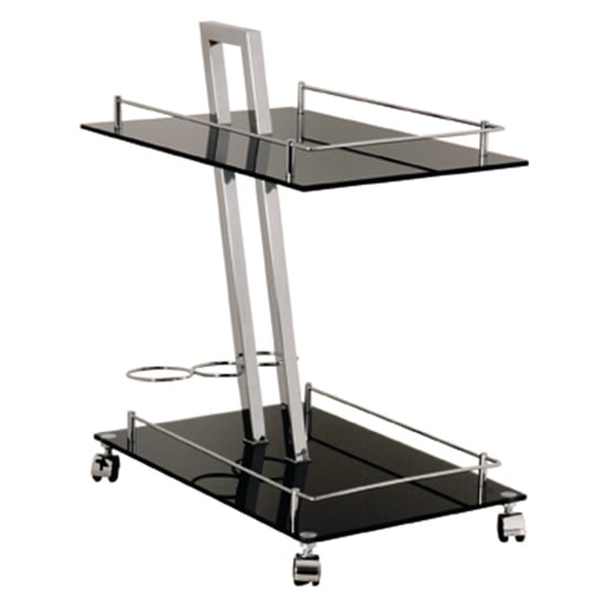 Product photograph of Bethesda Glass 2 Shelves Serving Trolley In Black from Furniture in Fashion