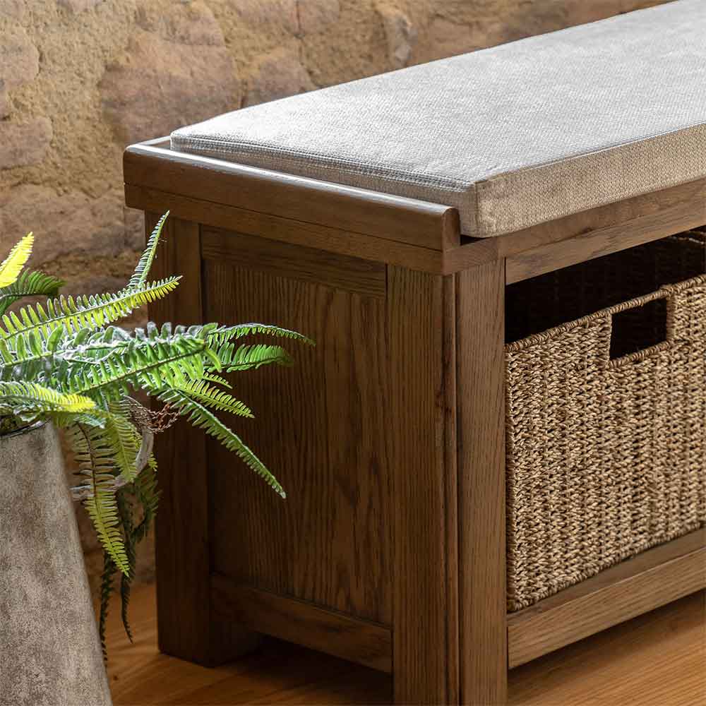 Bethesda Wooden Hallway Seating Bench With Fabric Seat In Natural
