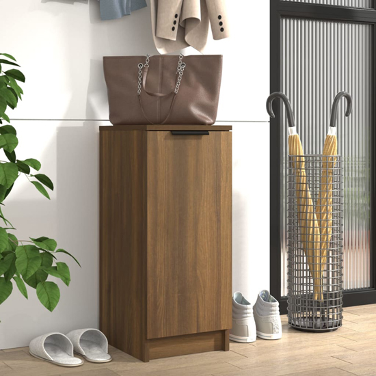 Photo of Betsi wooden shoe storage cabinet with 1 door in brown oak