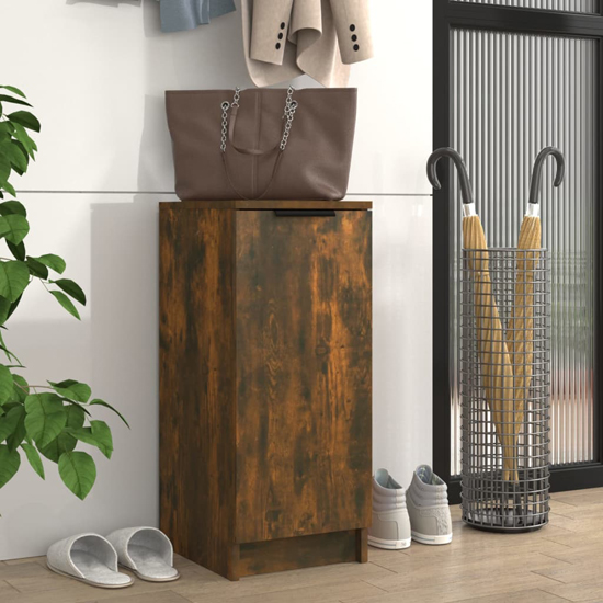 Photo of Betsi wooden shoe storage cabinet with 1 door in smoked oak