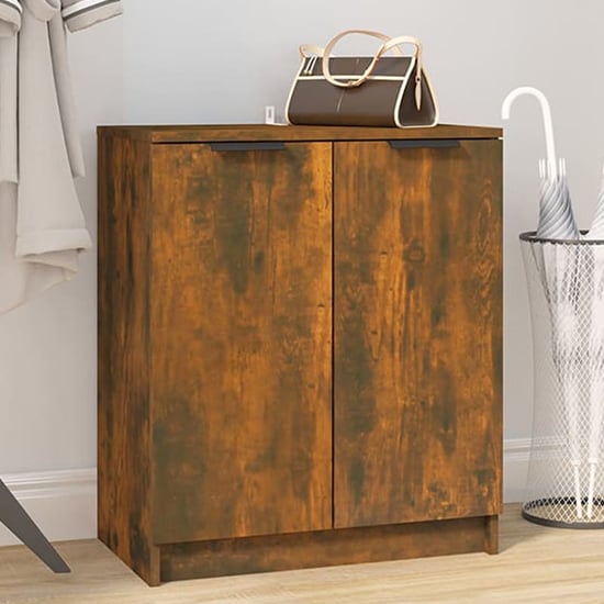 Read more about Betsi wooden shoe storage cabinet with 2 doors in smoked oak