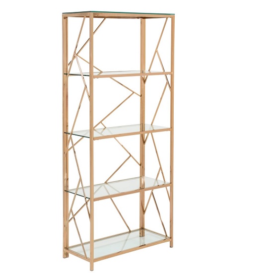 Betty Modern Bookcase In Clear Glass With Rose Gold Frame Furniture
