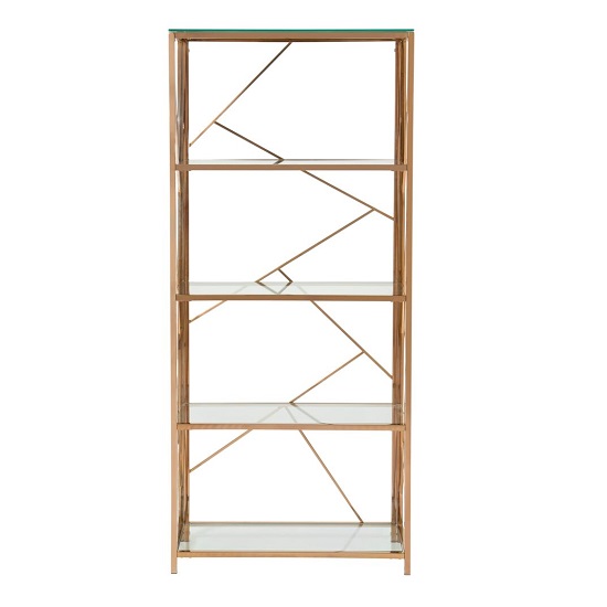 Betty Modern Bookcase In Clear Glass With Rose Gold Frame Furniture