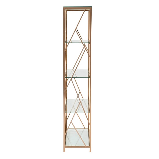 Betty Modern Bookcase In Clear Glass With Rose Gold Frame Furniture