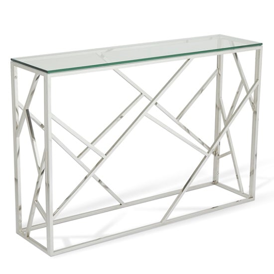 Photo of Betty glass console table with polished stainless steel base