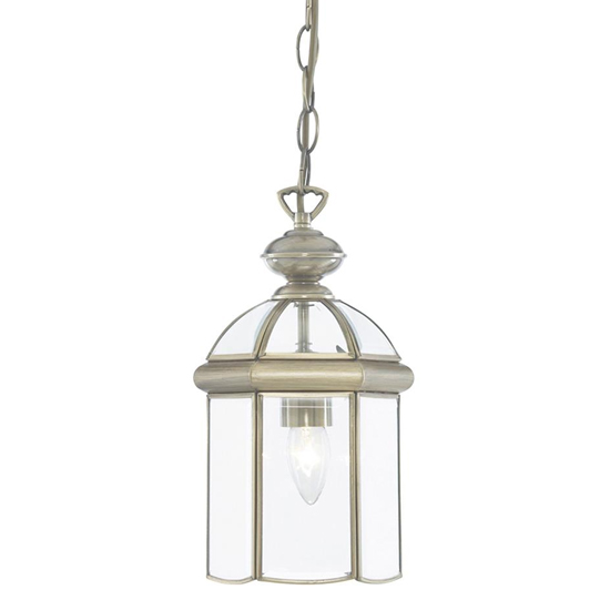 Read more about Bevelled 1 light glass lantern pendant light in antique brass