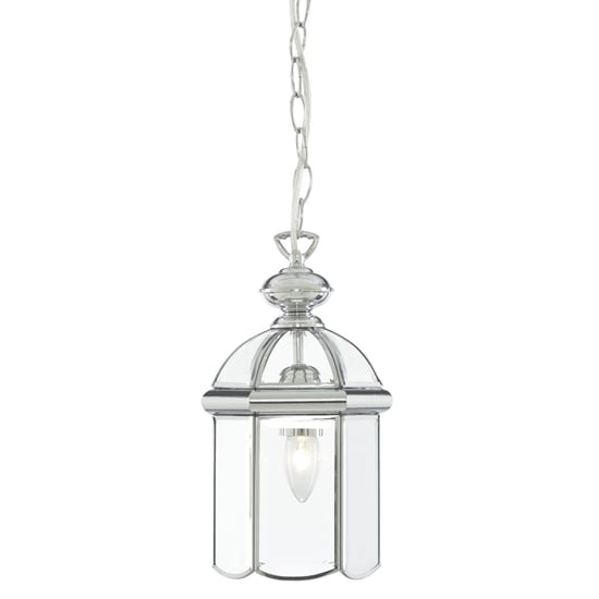 Bevelled 1 Light Glass Lantern Pendant Light In Chrome