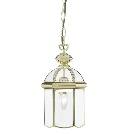 Read more about Bevelled 1 light glass lantern pendant light in polished brass
