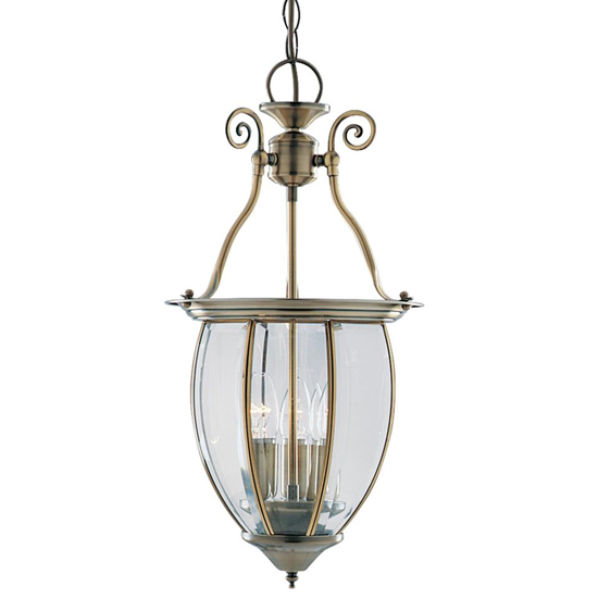 Bevelled 3 Lights Glass Lantern Ceiling Pendant Light In Brass