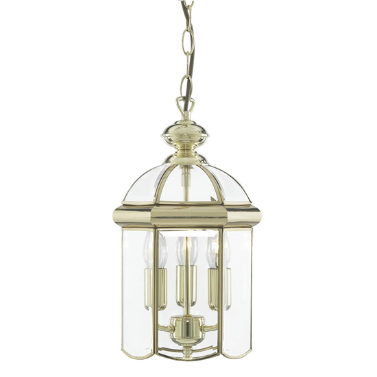 Read more about Bevelled 3 lights glass lantern pendant light in polished brass