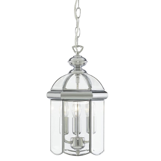 Photo of Bevelled 3 lights glass lantern pendant light in chrome