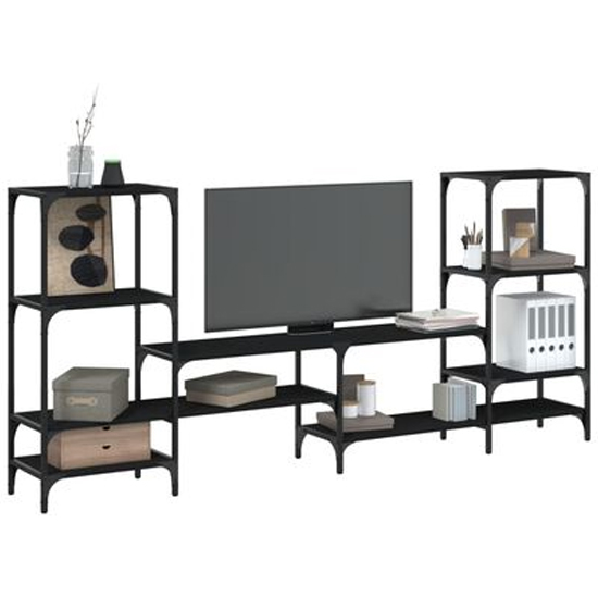 Beverley Wooden TV Stand With 8 Shelves In Black