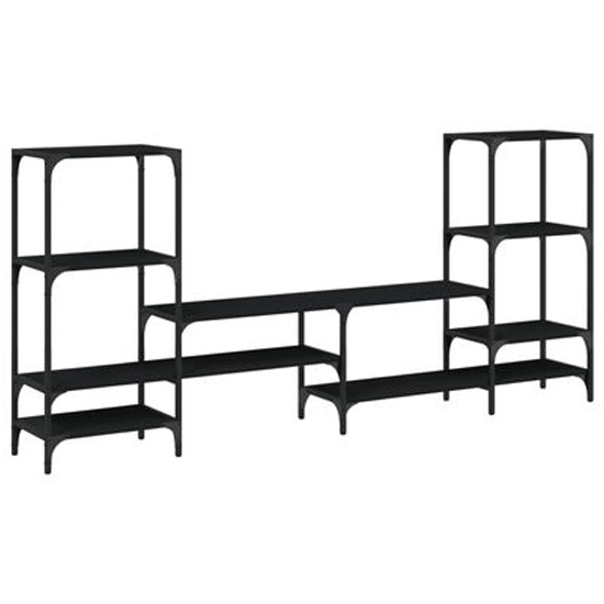 Beverley Wooden TV Stand With 8 Shelves In Black