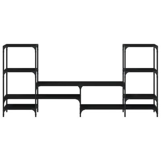Beverley Wooden TV Stand With 8 Shelves In Black