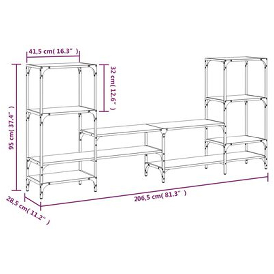 Beverley Wooden TV Stand With 8 Shelves In Black