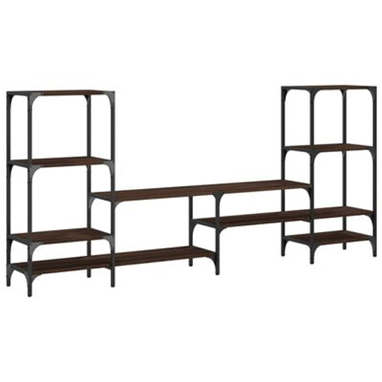 Beverley Wooden TV Stand With 8 Shelves In Brown Oak