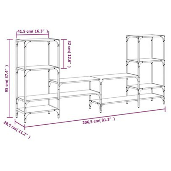 Beverley Wooden TV Stand With 8 Shelves In Brown Oak