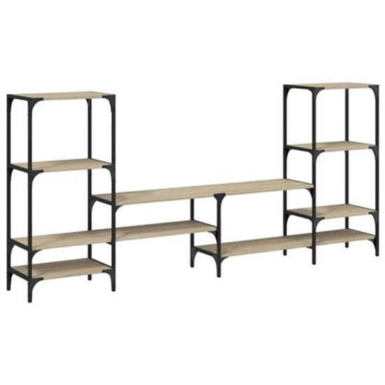Beverley Wooden TV Stand With 8 Shelves In Sonoma Oak