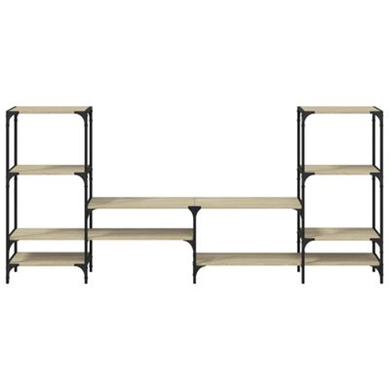 Beverley Wooden TV Stand With 8 Shelves In Sonoma Oak