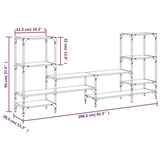 Beverley Wooden TV Stand With 8 Shelves In Sonoma Oak
