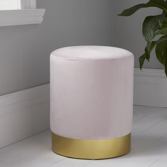 Beverly Round Velvet Stool In Pastel Pink And Gold_1