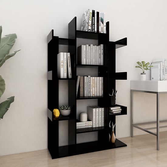 Product photograph of Bevin Wooden Bookcase With 13 Shelves In Black from Furniture in Fashion
