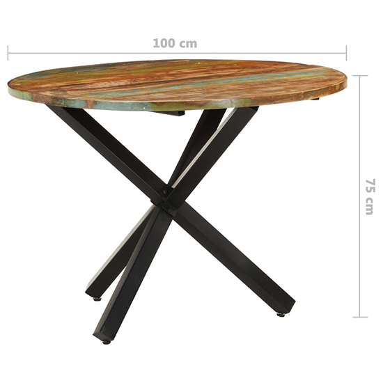 Bevis Round Small Reclaimed Wood Dining Table In Multicolour