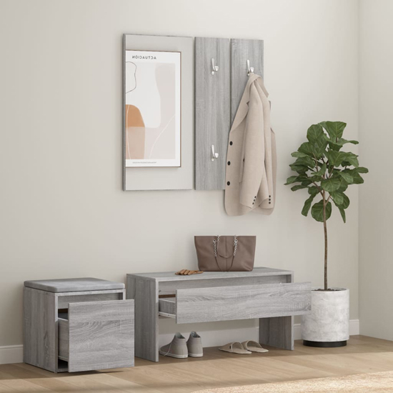 Bevis Wooden Hallway Furniture Set In Grey Sonoma Oak