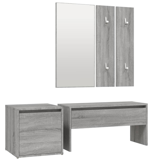 Bevis Wooden Hallway Furniture Set In Grey Sonoma Oak
