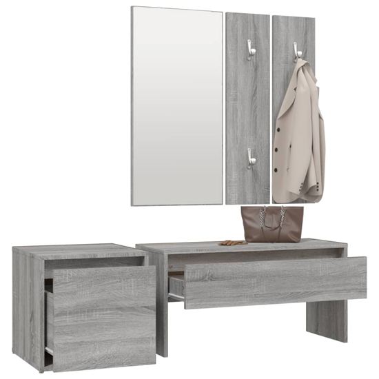Bevis Wooden Hallway Furniture Set In Grey Sonoma Oak