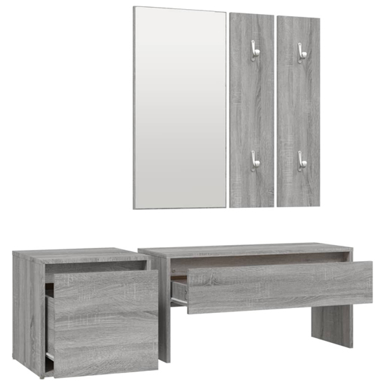 Bevis Wooden Hallway Furniture Set In Grey Sonoma Oak