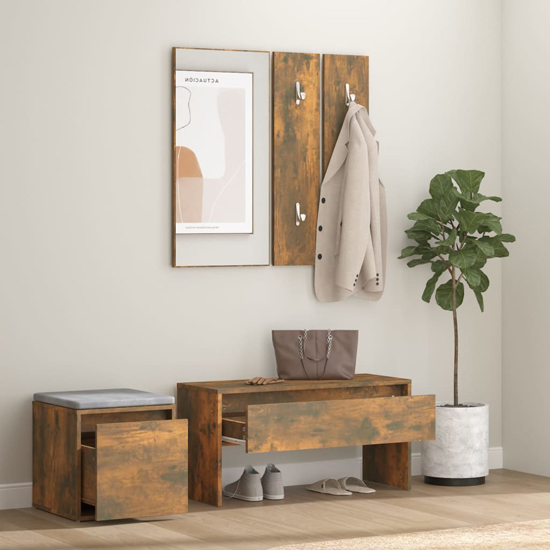 Bevis Wooden Hallway Furniture Set In Smoked Oak