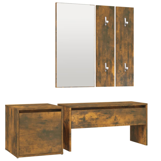 Bevis Wooden Hallway Furniture Set In Smoked Oak