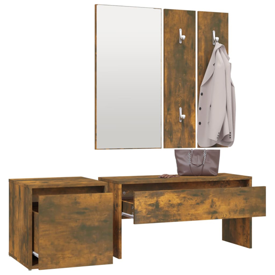Bevis Wooden Hallway Furniture Set In Smoked Oak