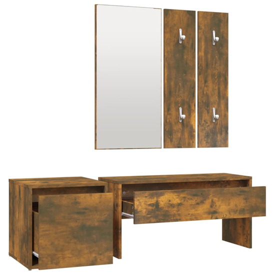 Bevis Wooden Hallway Furniture Set In Smoked Oak