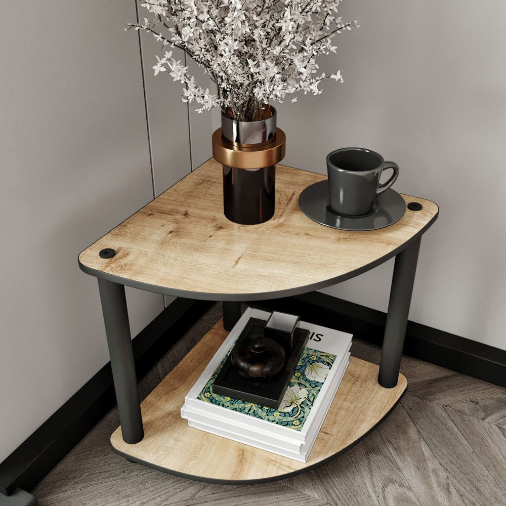 Bexen Coner Wooden Side Table in Oak