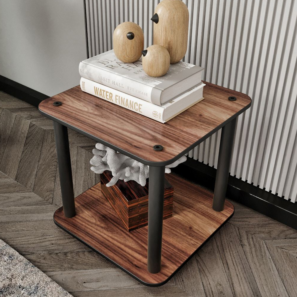 Bexen Square Wooden Side Table in Walnut